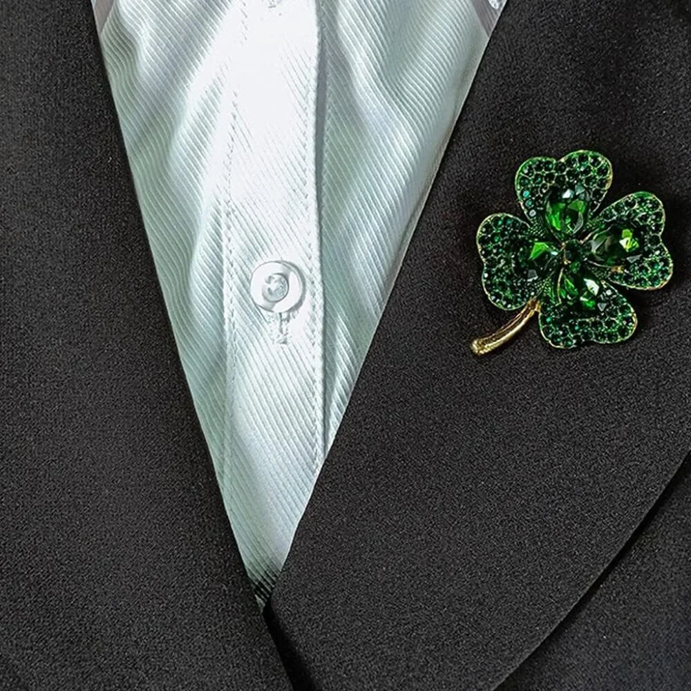 1Pcs Four Leaf Clover Brooch Vintage Green Crystal Pin Hat Bag Clothing Decorati - Picture 4 of 6